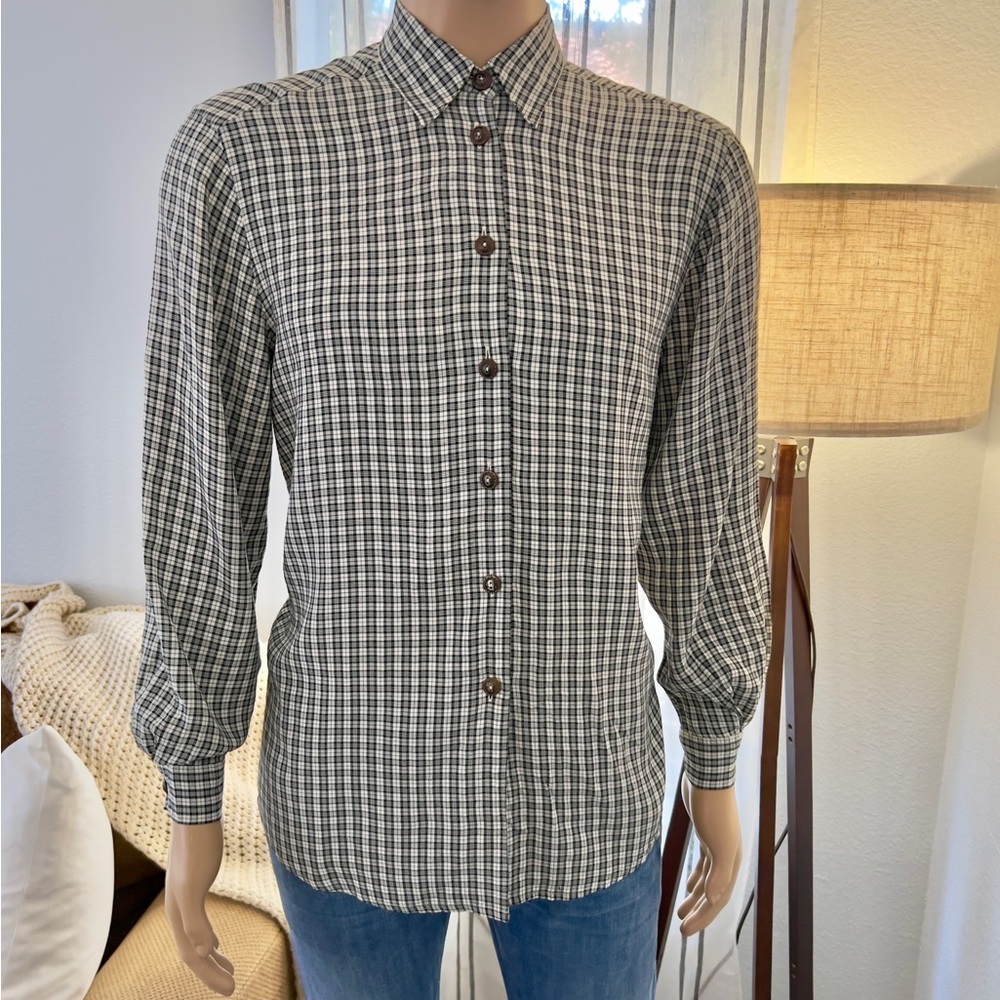 Mens Einhorn Button Up Long Sleeve Plaid  Dress Shirt Collared Vintage Size 42